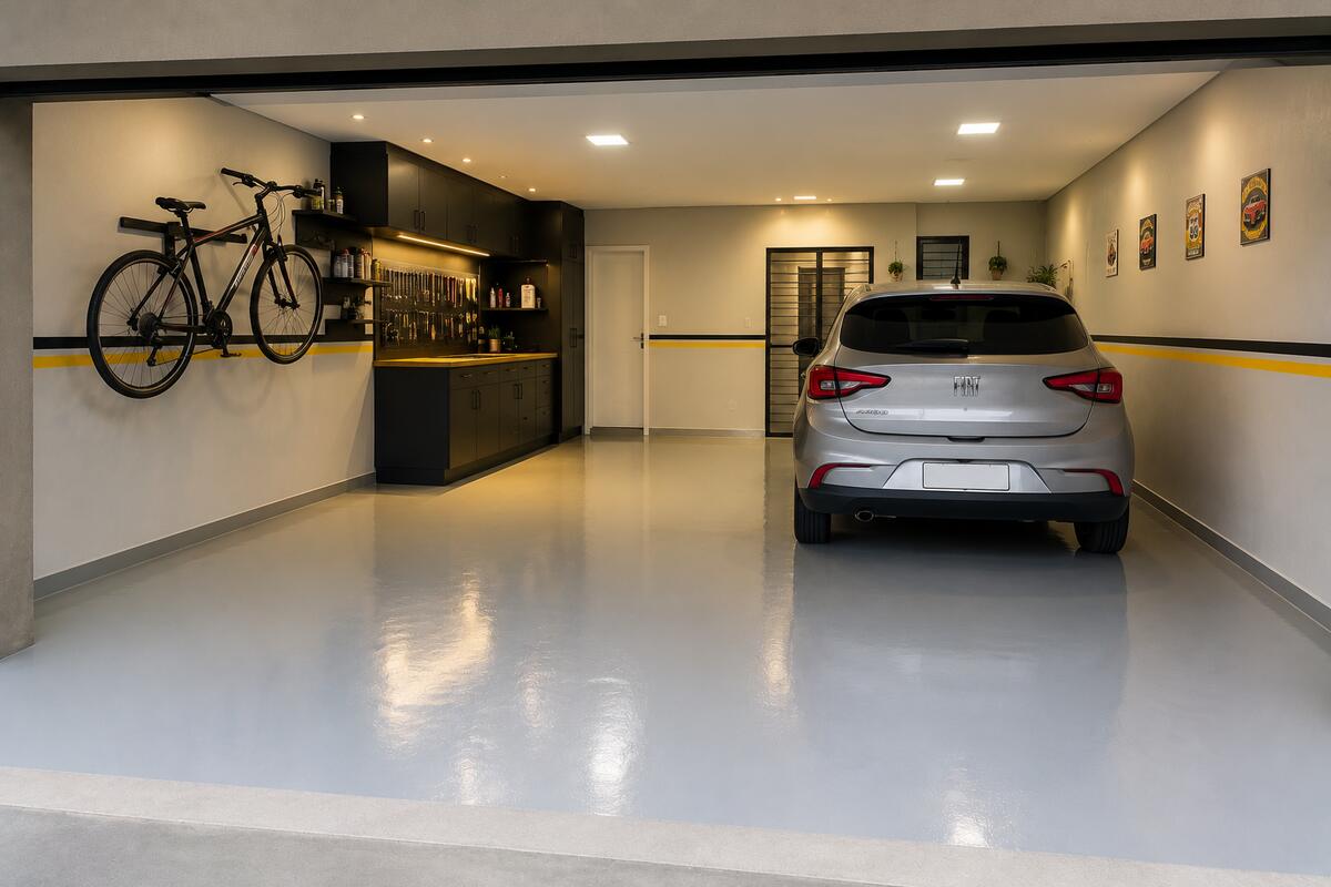 Pintura de piso epóxi em garagem residencial