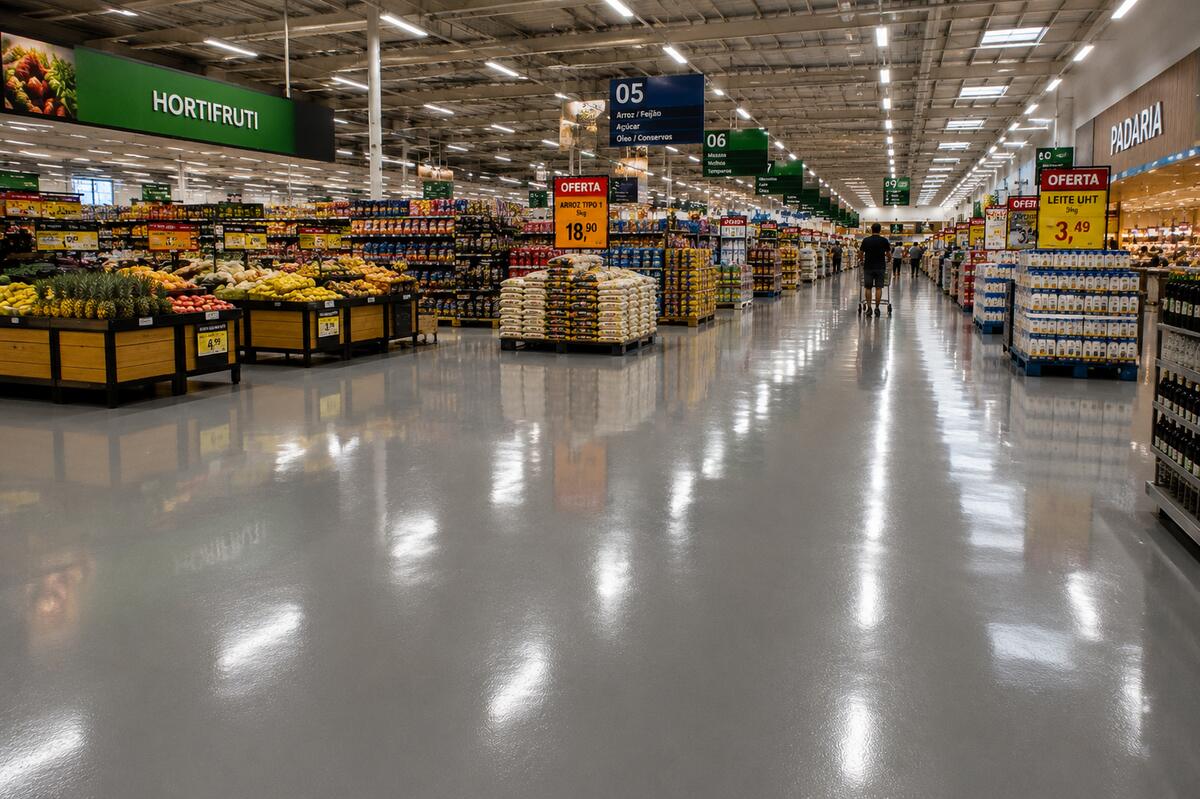 Pintura de piso epóxi em hipermercados
